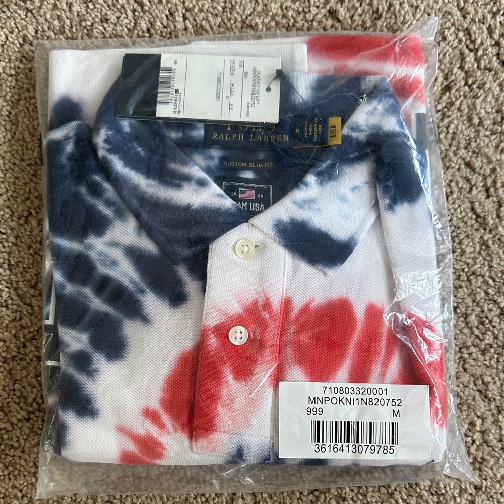 Ralph Lauren Men's Red and Blue Tie-Dye Polo